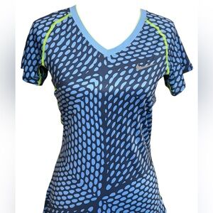 Nike Pro DRI-FIT Navy and Light Blue Printed Short Sleeve Tee, Sz. M
